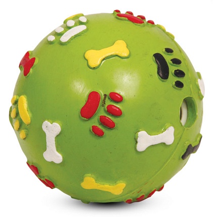 Игрушка для собак из цельнолитой резины "Мяч с лапками и косточками со звуком", d85мм