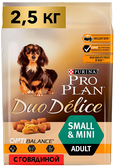PRO PLAN "DUO DELICE Adult" сухой 2,5 кг для собак Говядина с Рисом 1х4