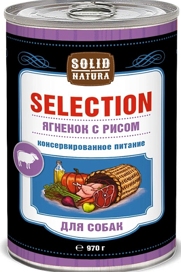 Solid Natura Selection Ягненок с рисом влажный корм для собак жестяная банка 0,97 кг