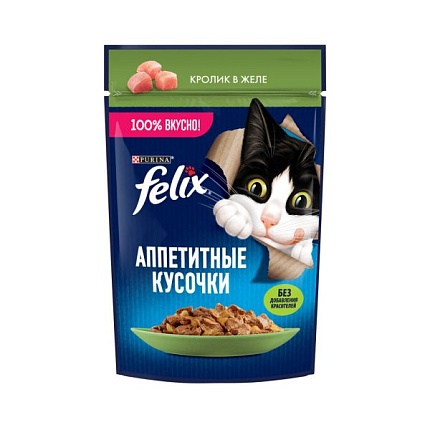 Felix 75 г пауч консервы для кошек аппетитные кусочки с кроликом 1х26