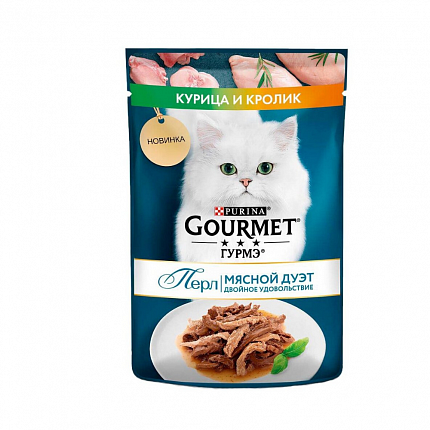 Gourmet Perle Мини-филе в соусе 75 г пауч консервы для кошек, Кролик Курица 1х26