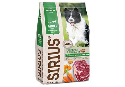 SIRIUS 2 кг сухой корм для взрослых собак, Говядина с овощами 1х6