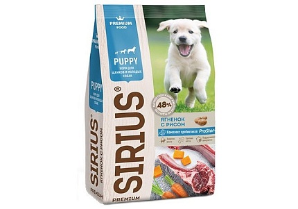 SIRIUS 2 кг сухой корм для щенков и молодых собак ягненок и рис 1х6