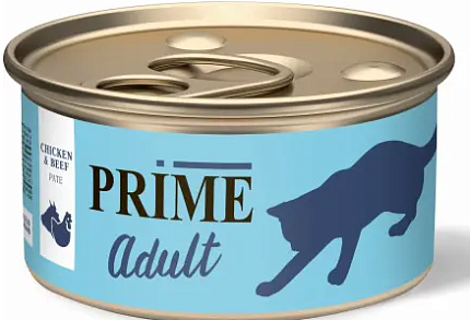 PRIME Adult 75 г консервы для кошек паштет курица и говядина 1х24