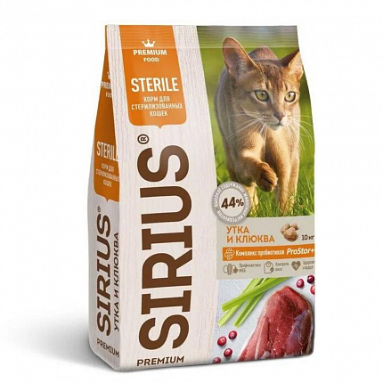 SIRIUS 400 гр сухой корм для стерилизованных кошек утка с клюквой 1х24