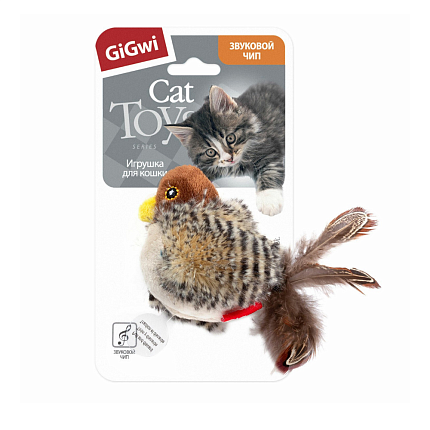 GiGwi 85020 CATCH & FETCH ECO Игрушка для кошек Птичка со звуковым чипом 12 см *96