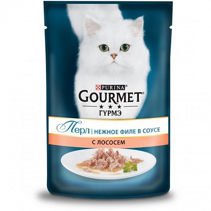 Gourmet Perle Мини-филе в соусе 75 г пауч консервы для кошек, Креветка Лосось 1х26