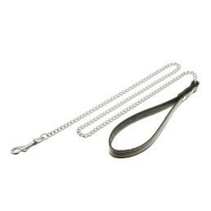 V.I.Pet Поводок-цепь серебро с кожаной ручкой  3ммх68 (длина 170см)