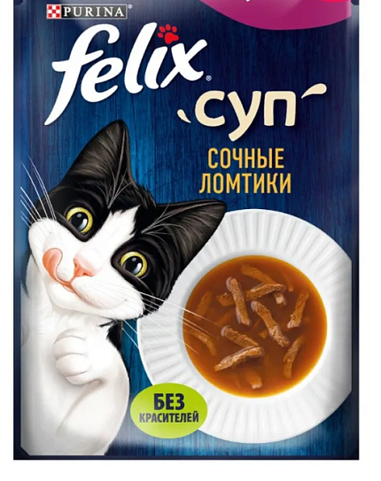 Felix суп Сочные ломтики 48 г пауч влажный  корм для взрослых кошек, с уткой 1х36