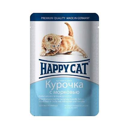 Паучи для котят /курочка с морковью/ в соусе "Хэппи Кэт" (Россия) -  0,1 кг