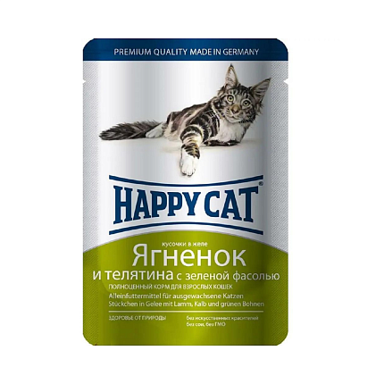 Паучи /ягненок - теленок - зеленая фасоль/ в желе "Хэппи Кэт" (Россия) -  0,1 кг