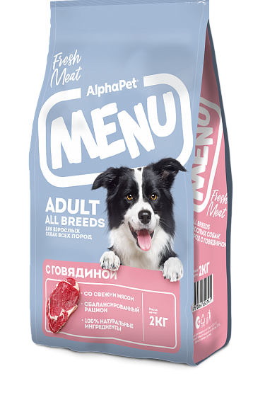  ALPHAPET MENU 15 кг сухой корм для взрослых собак всех пород с говядиной