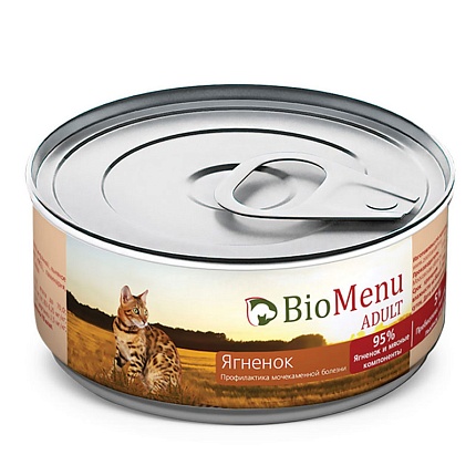 BioMenu ADULT Консервы д/кошек мясной паштет с Ягненком  95%-МЯСО 100гр*24