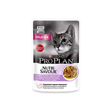 PRO PLAN Nutrisavour "Adult" 85 гр для кошек с чувствительным пищеварением Индейка в соусе ПАУЧ