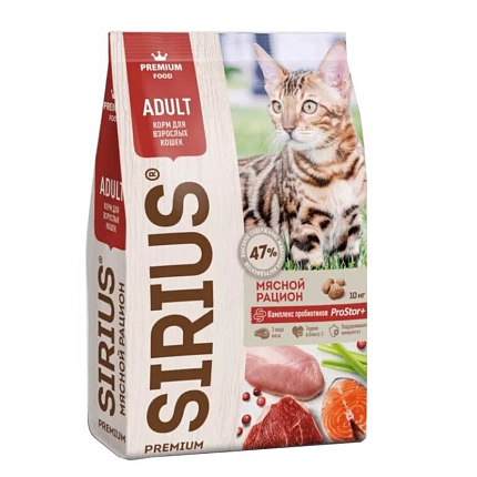 SIRIUS 400 гр сухой корм для взрослых кошек мясной рацион 1х24