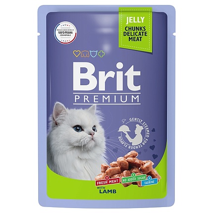 Брит Premium Пауч для  взрослых кошек ягненок в желе 85г 5050147