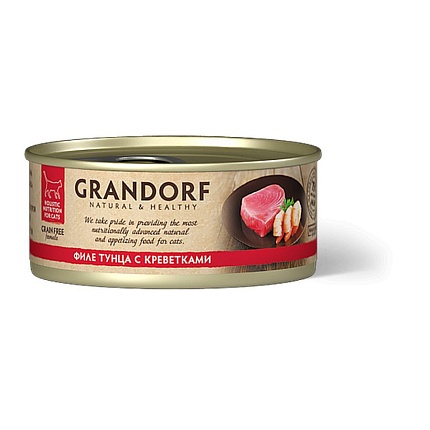Консервы для кошек GRANDORF Филе тунца с креветками 70 гр.