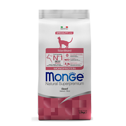 Monge Cat Monoprotein Sterilised Beef корм для стерилизованных кошек с говядиной 1,5 кг (30541)